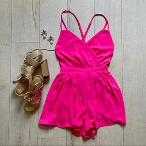 Backless hot pink romper
